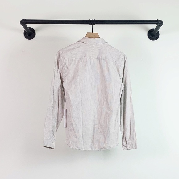 NWT Stateside Classic Cotton Poplin Button Down Shirt in Skinny Blue Stripe - Picture 6 of 7